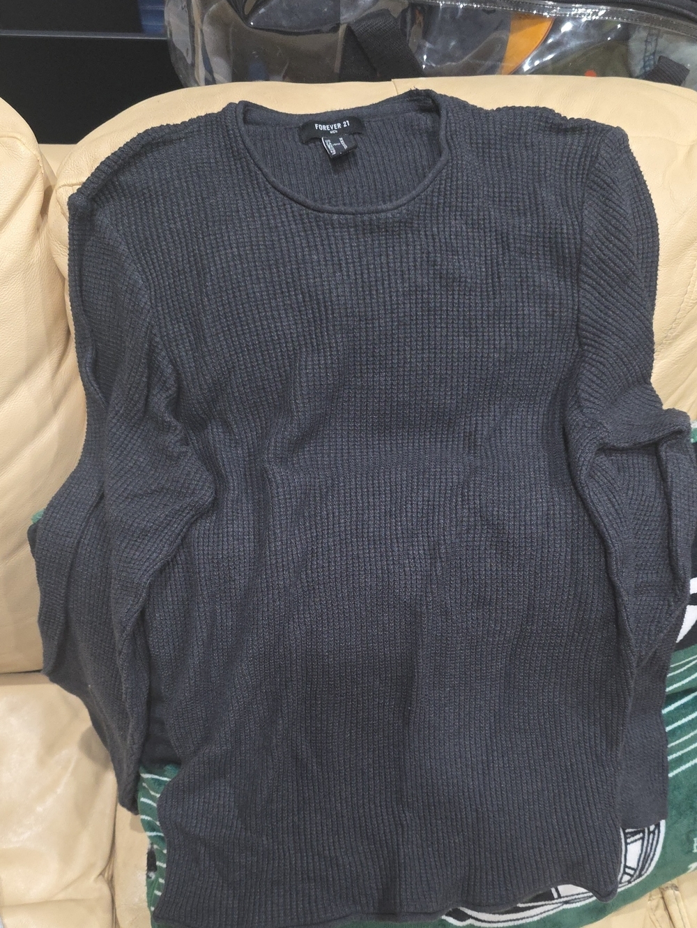 Forever 21 Men's Charcoal Crewneck Waffle Knit Sweater